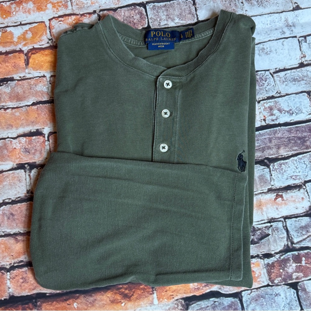 Polo Ralph Lauren Olive Green Waffle Knit Long Sleeved Henley